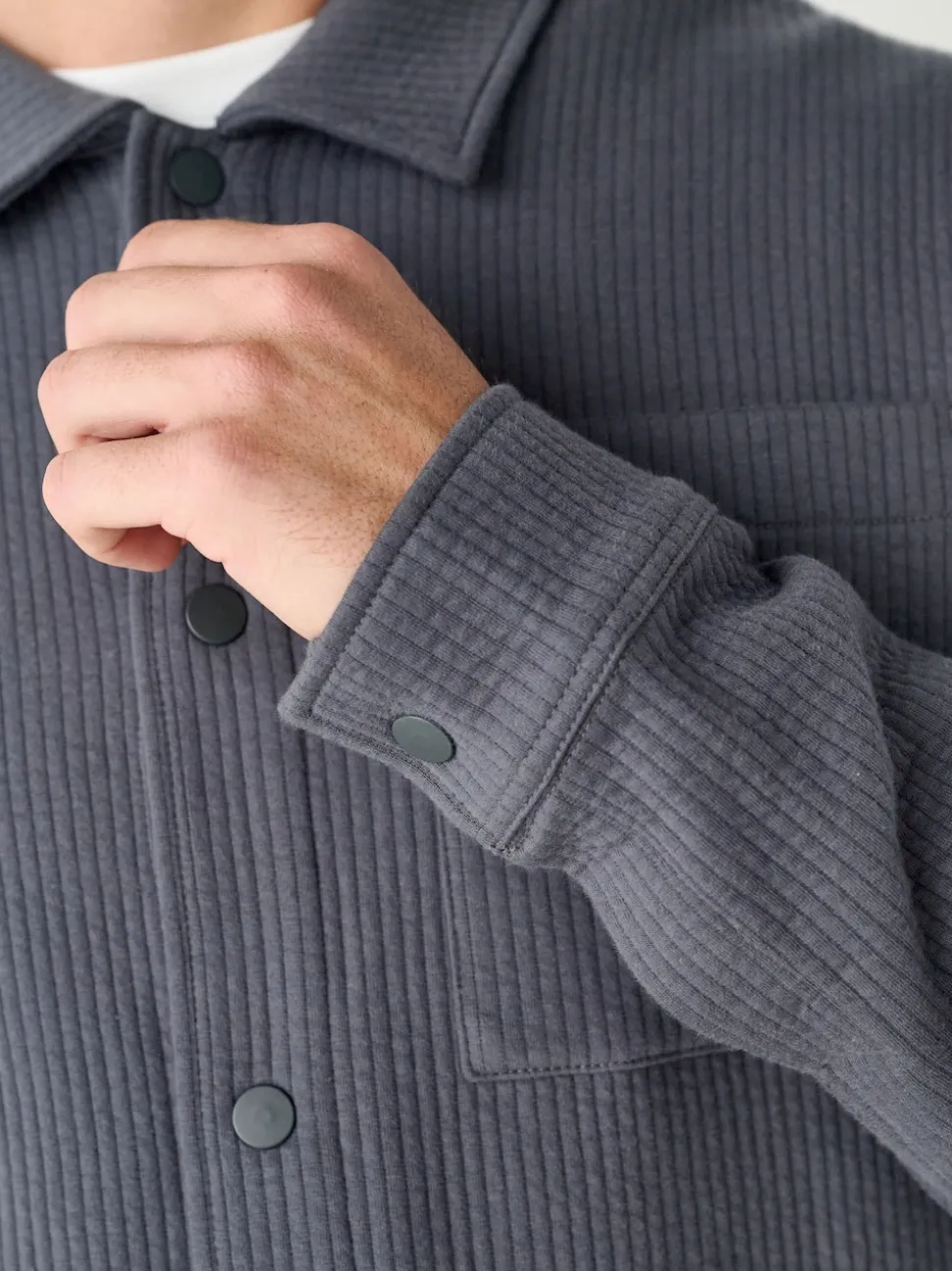 Slate Grey Linear Texture Popper Shacket