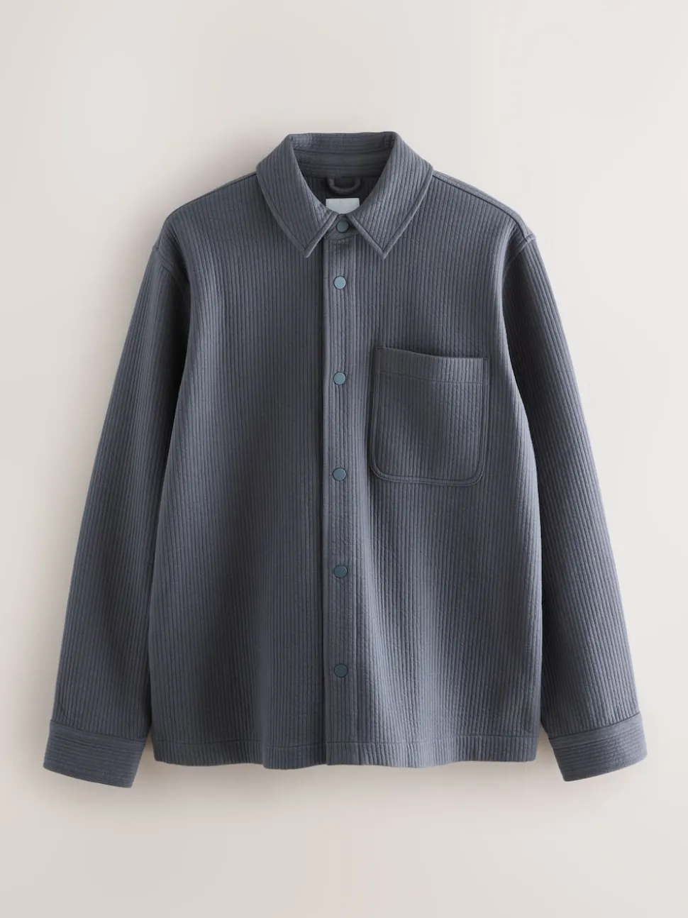 Slate Grey Linear Texture Popper Shacket