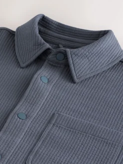 Slate Grey Linear Texture Popper Shacket