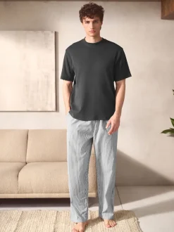 Slate Grey Signature Woven Striped Short Sleeve Pyjamas Set