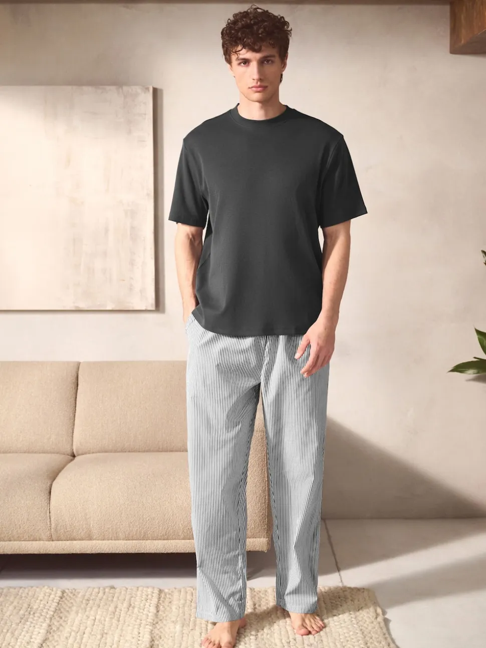Slate Grey Signature Woven Striped Short Sleeve Pyjamas Set