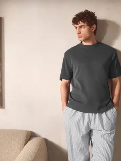 Slate Grey Signature Woven Striped Short Sleeve Pyjamas Set
