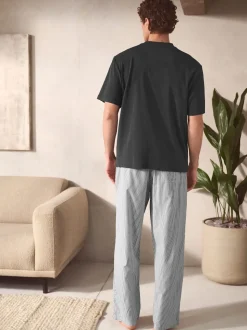 Slate Grey Signature Woven Striped Short Sleeve Pyjamas Set