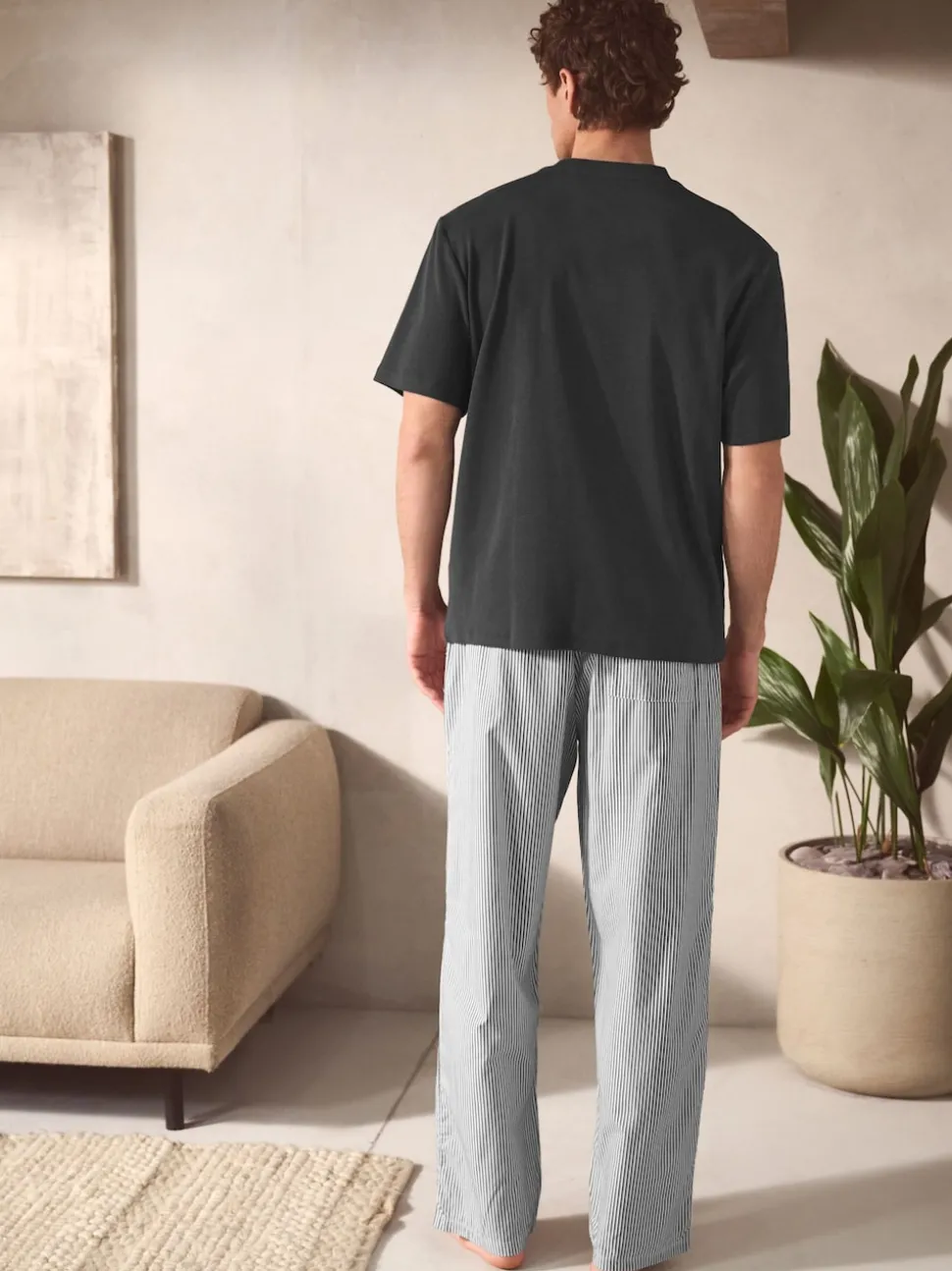 Slate Grey Signature Woven Striped Short Sleeve Pyjamas Set