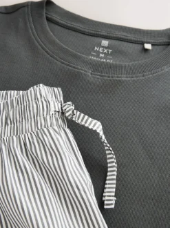 Slate Grey Signature Woven Striped Short Sleeve Pyjamas Set