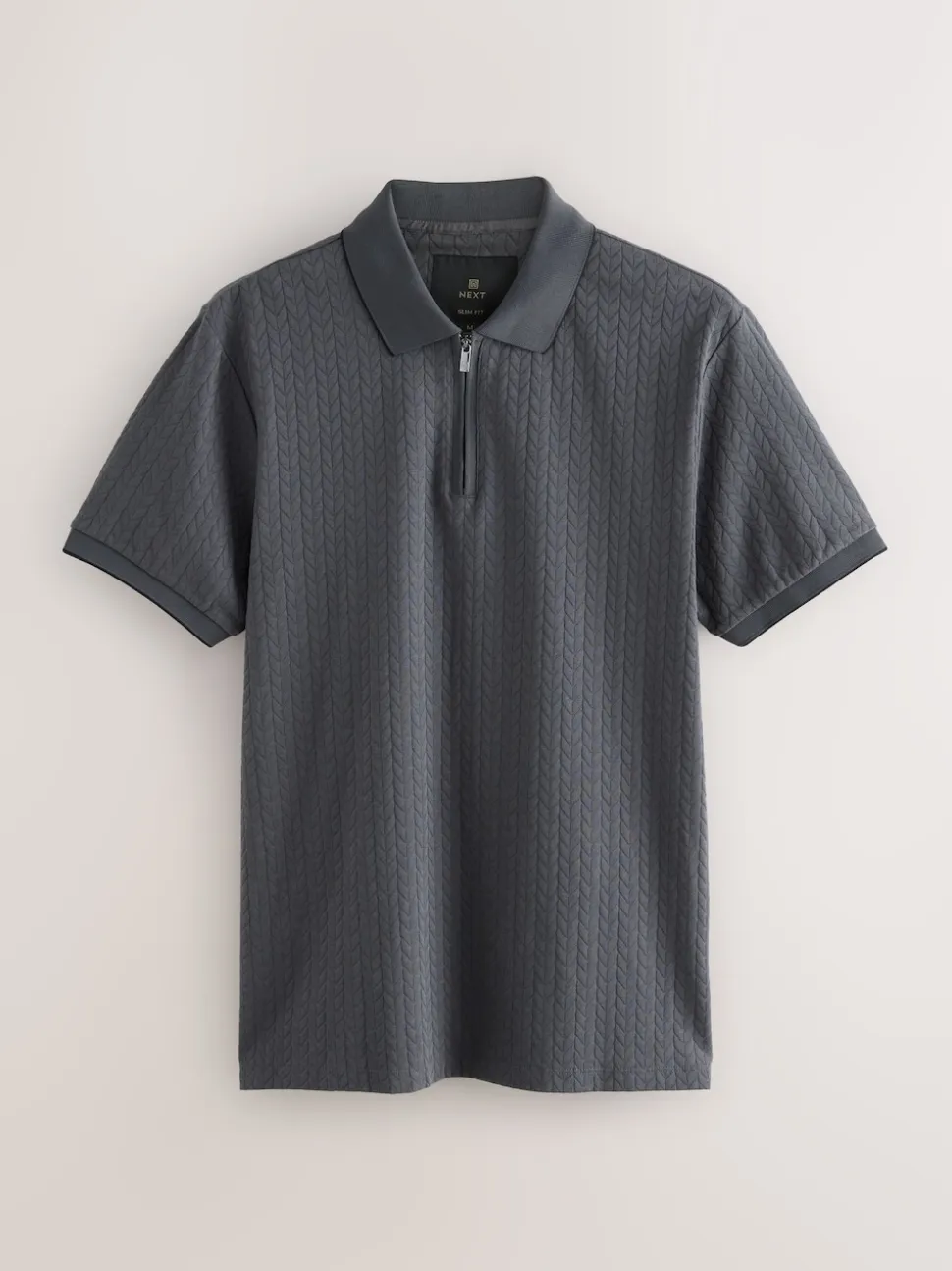 Slate Grey Slim Fit N.Premium Smart Jaquard Polo Shirt