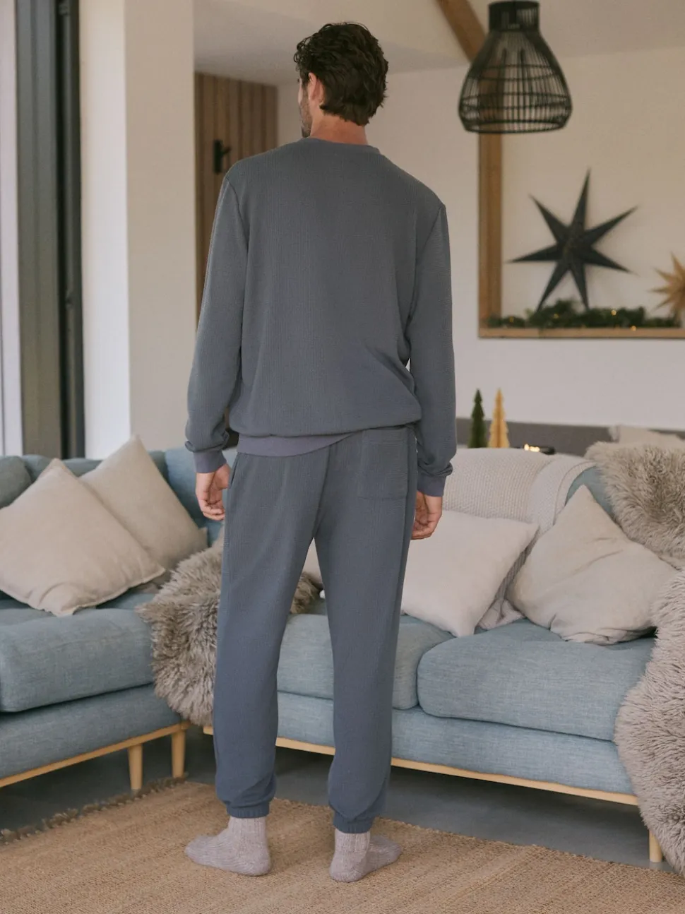 Slate Grey Soft Waffle Long Sleeve Pyjamas Set