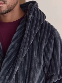 Slate Grey Textured Ribbed Dressing Gown