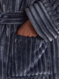 Slate Grey Textured Ribbed Dressing Gown