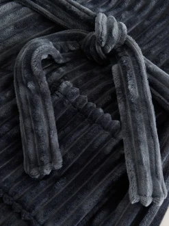 Slate Grey Textured Ribbed Dressing Gown