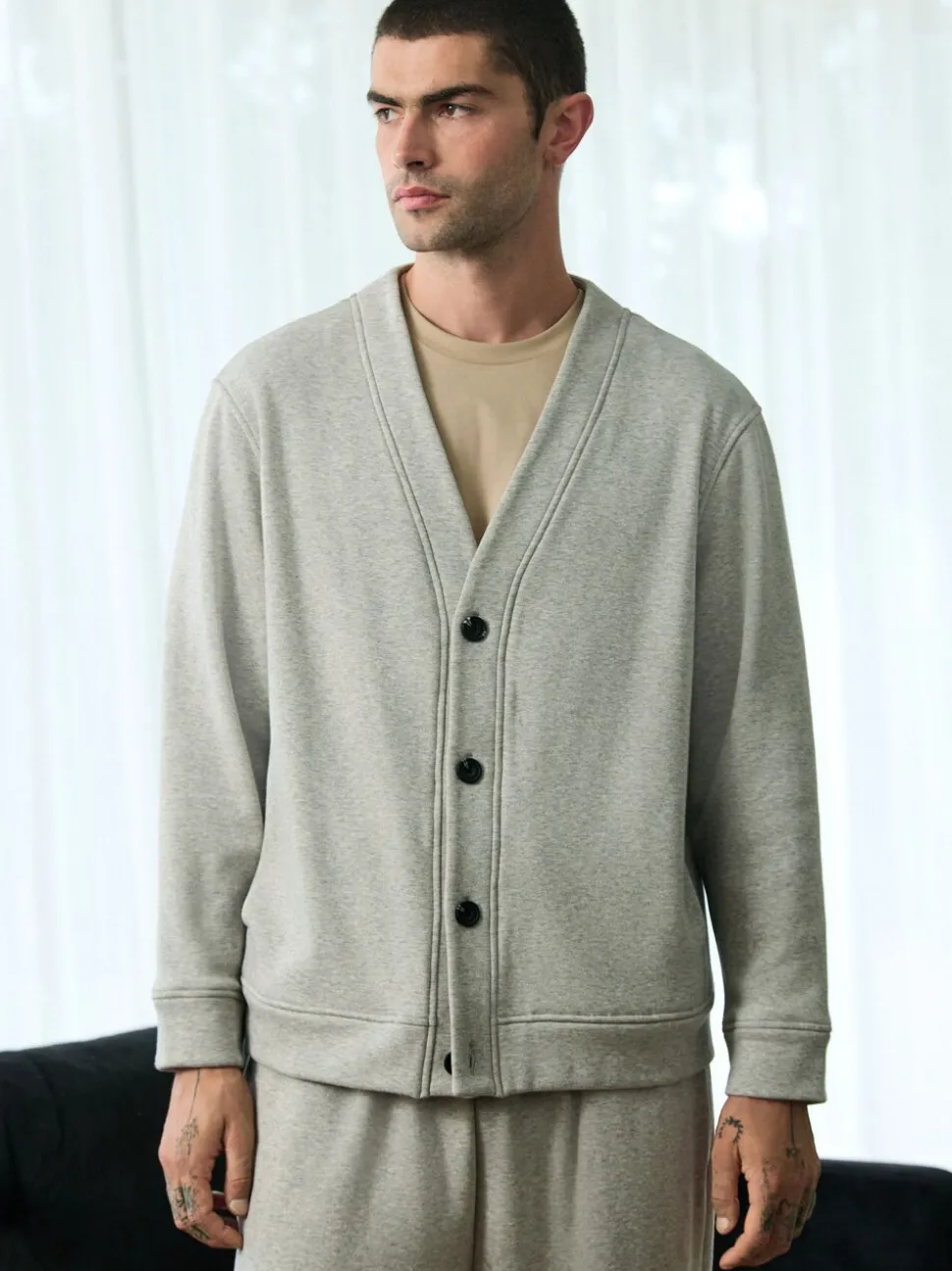 Slate Grey Velour Line Cardigan
