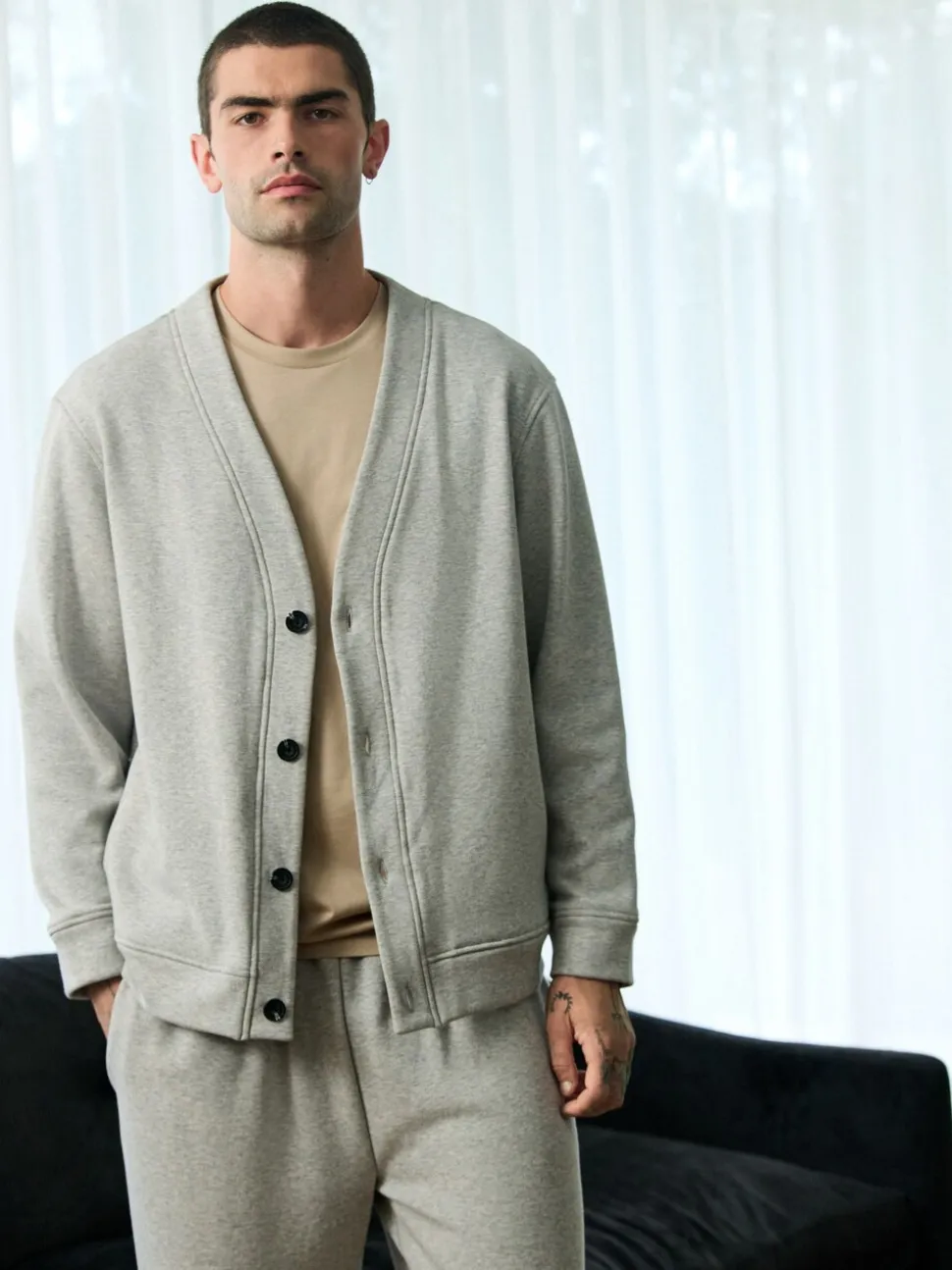 Slate Grey Velour Line Cardigan