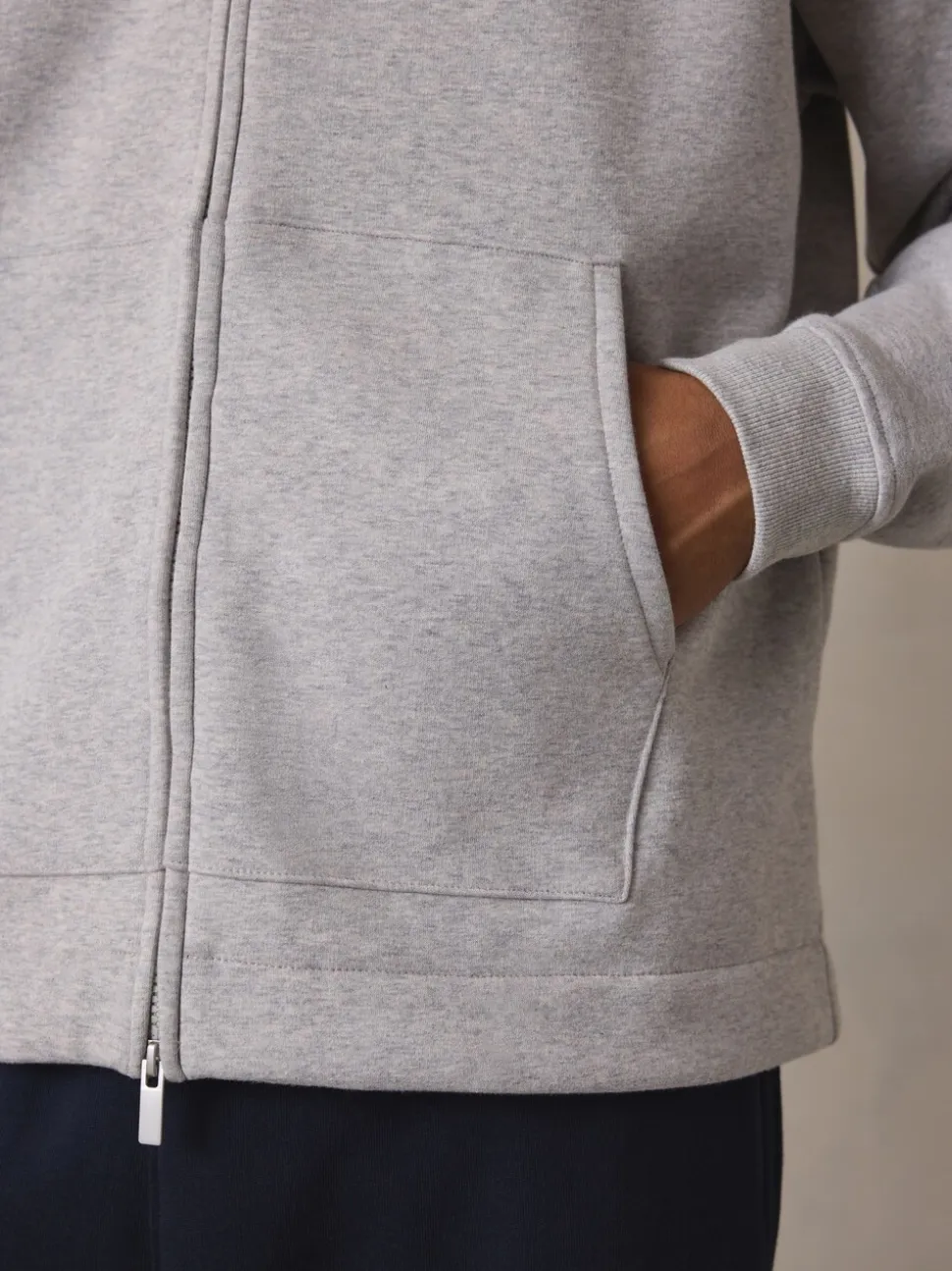 Slate Grey Velour Lined Zip Through Hoodie