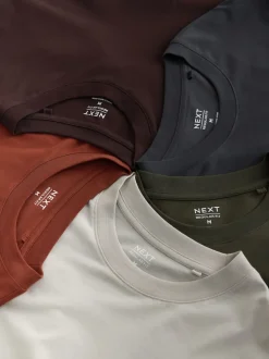Slate/Green/Ecru/Orange/Brown Regular Fit Regular Fit Long Sleeve 100% Cotton T-Shirts 5 Pack