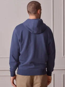 Steel Blue Hooded Zip Through Signature Sweatshirt with Modal