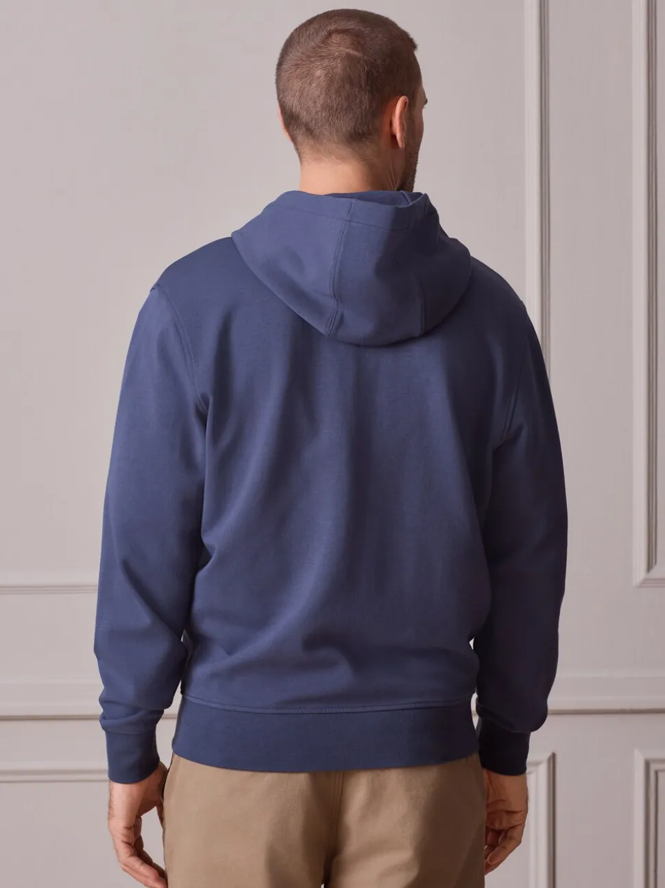 Steel Blue Hooded Zip Through Signature Sweatshirt with Modal