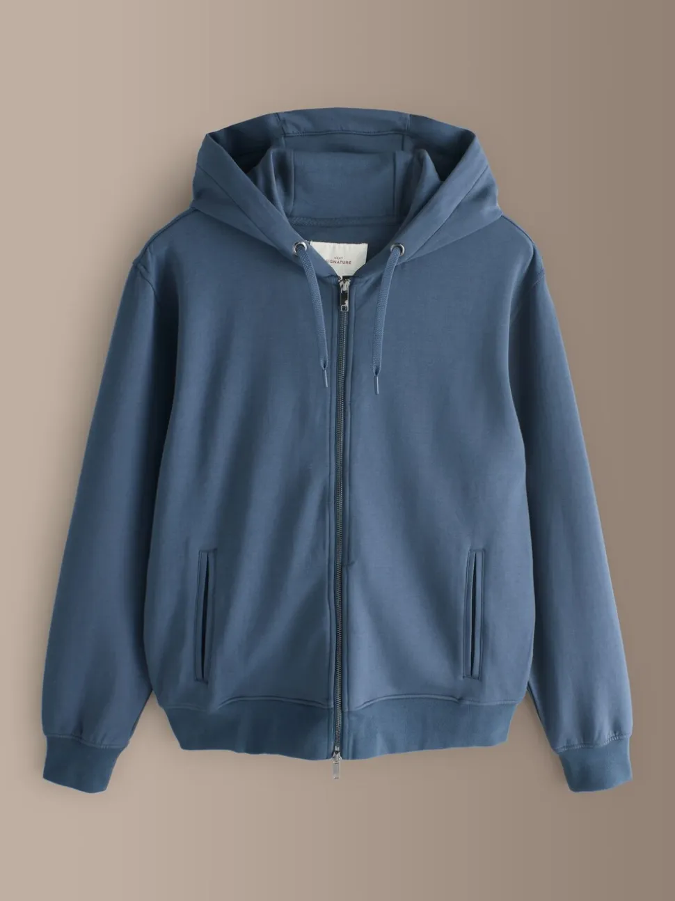 Steel Blue Hooded Zip Through Signature Sweatshirt with Modal