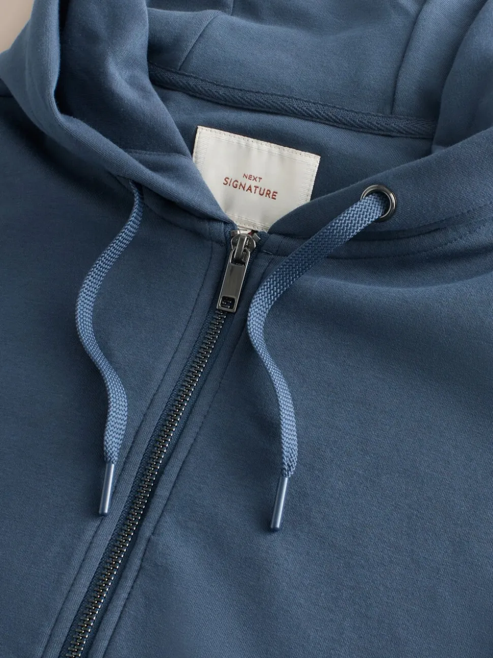 Steel Blue Hooded Zip Through Signature Sweatshirt with Modal