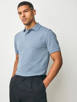 Steel Blue Slim Fit Short Sleeve Pique Polo Shirt