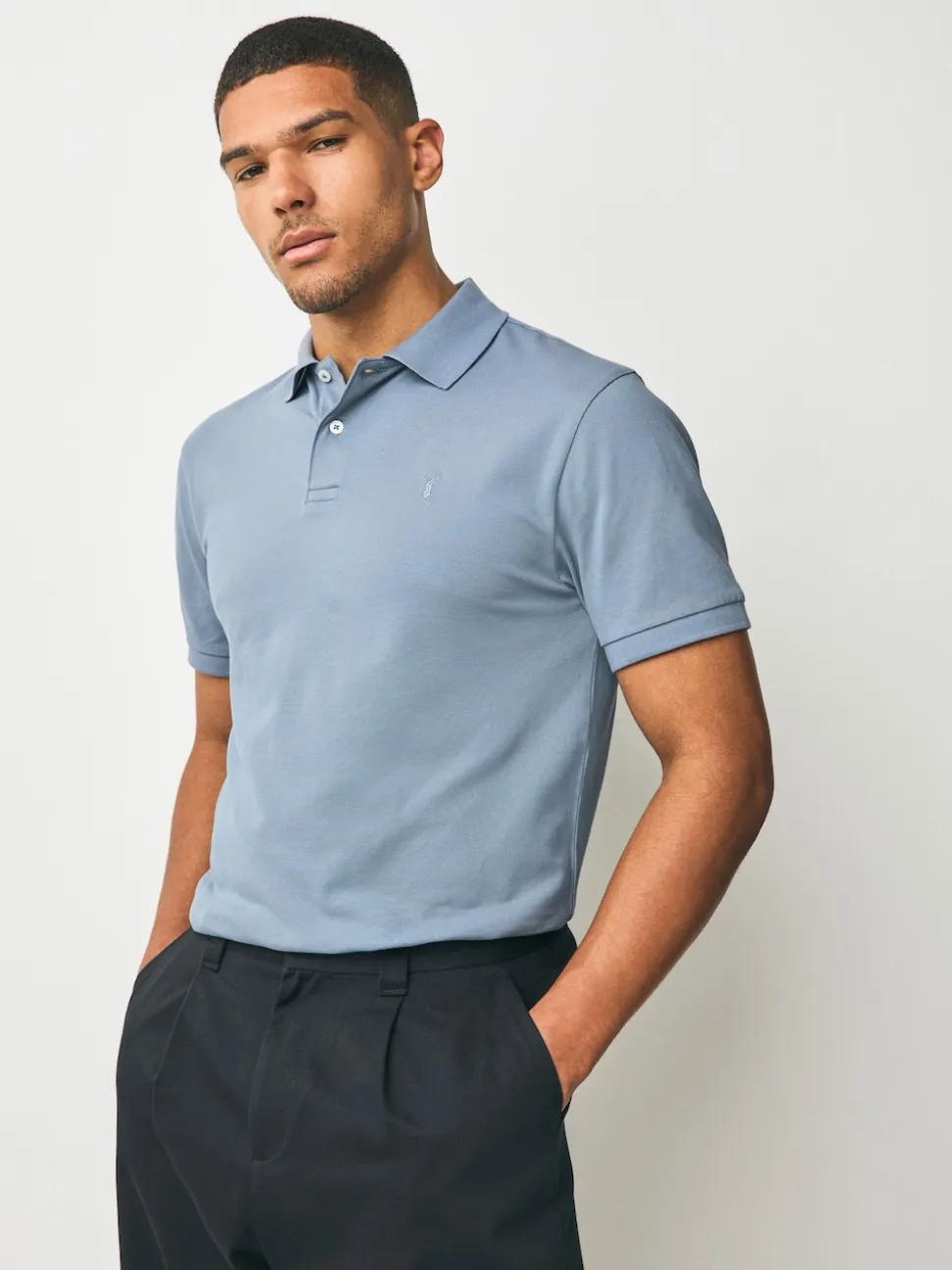 Steel Blue Slim Fit Short Sleeve Pique Polo Shirt
