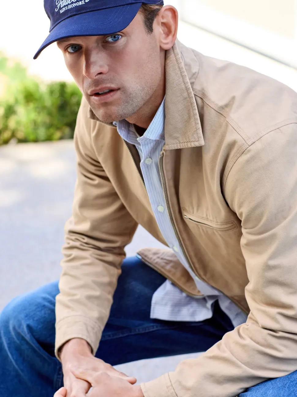Stone Canvas Worker Jacket with Corduroy Collar