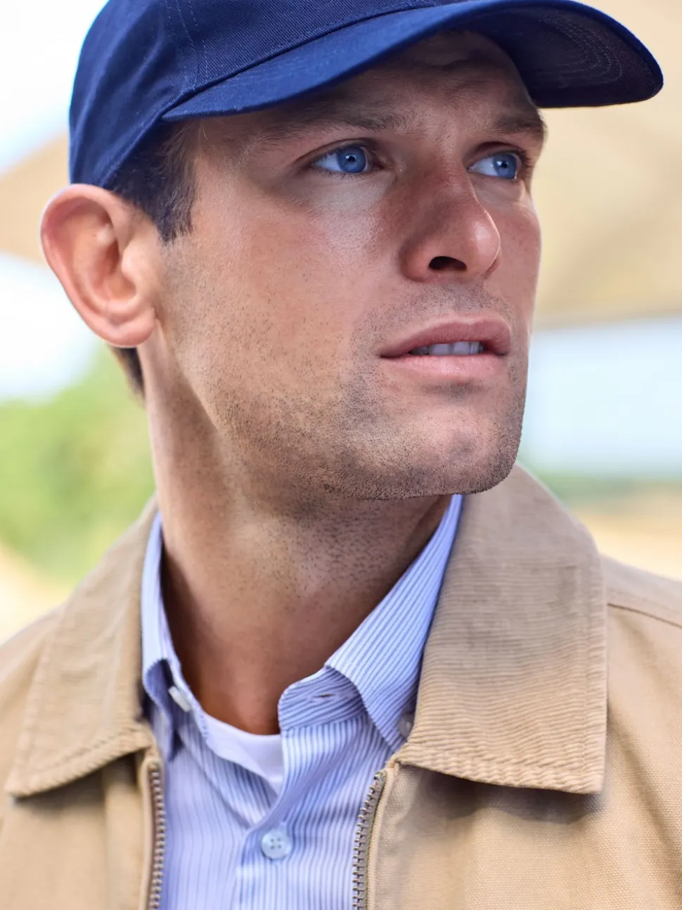 Stone Canvas Worker Jacket with Corduroy Collar