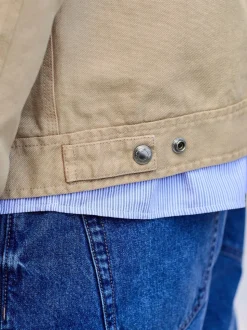 Stone Canvas Worker Jacket with Corduroy Collar