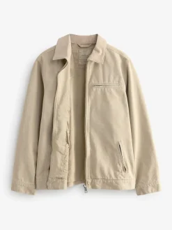 Stone Canvas Worker Jacket with Corduroy Collar