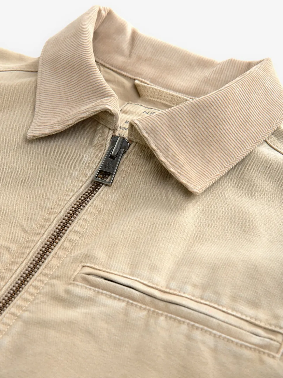 Stone Canvas Worker Jacket with Corduroy Collar
