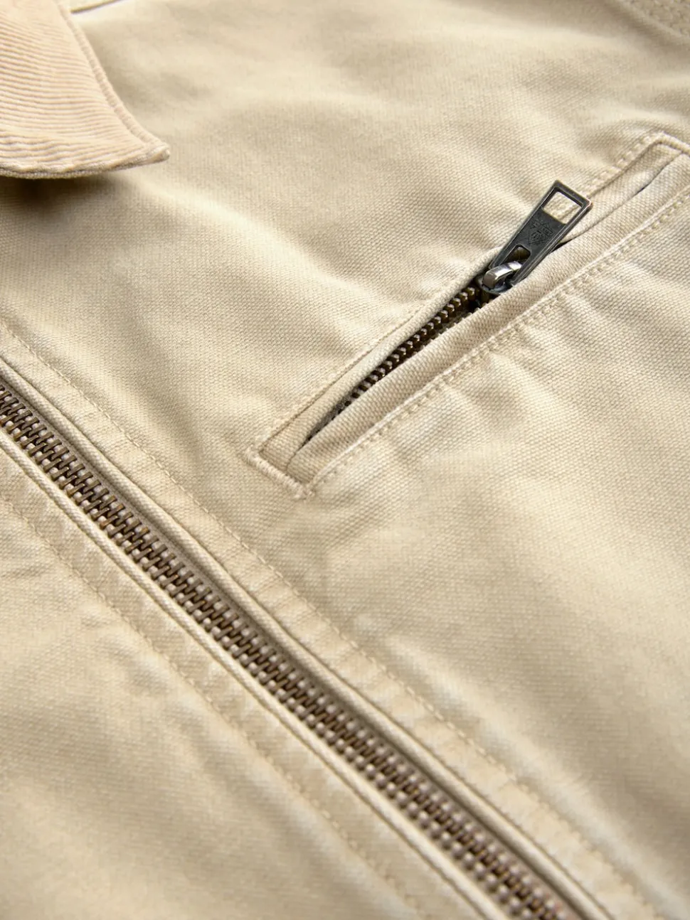 Stone Canvas Worker Jacket with Corduroy Collar