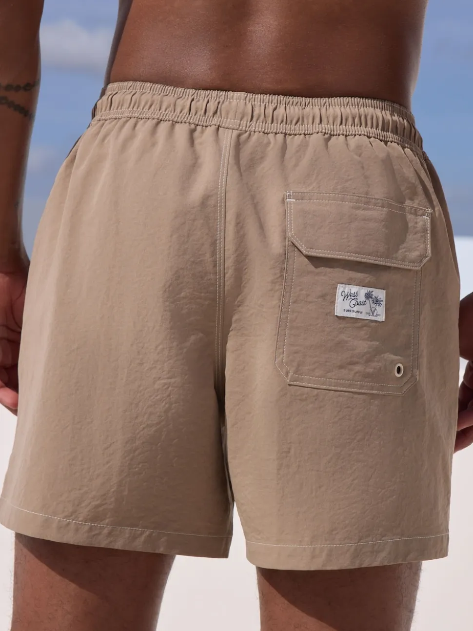 Stone Contrast Stitch Swim Shorts