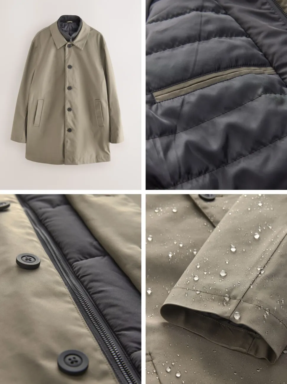 Stone Cream Shower Resistant Padded Funnel Neck Coat