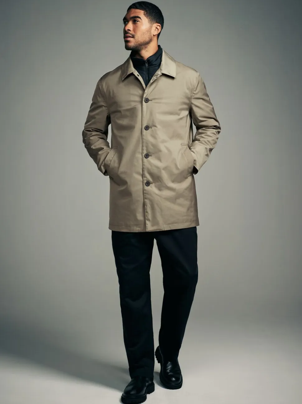 Stone Cream Shower Resistant Padded Funnel Neck Coat