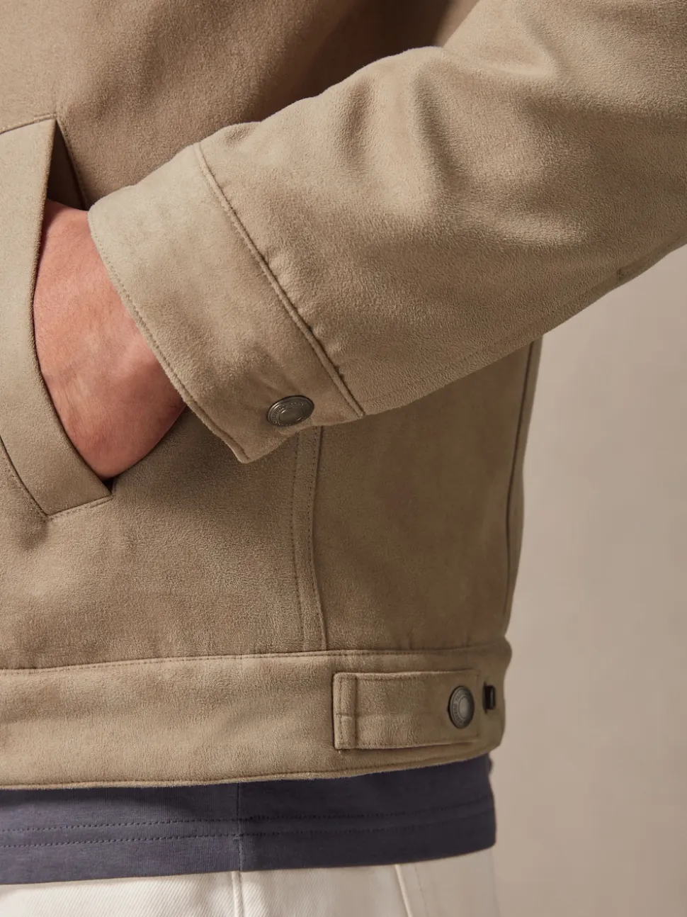 Stone Faux Suede Borg Lined Trucker Jacket