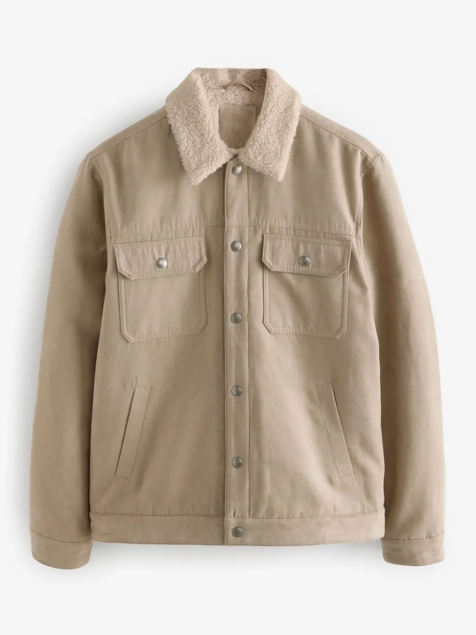Stone Faux Suede Borg Lined Trucker Jacket