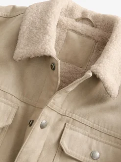 Stone Faux Suede Borg Lined Trucker Jacket