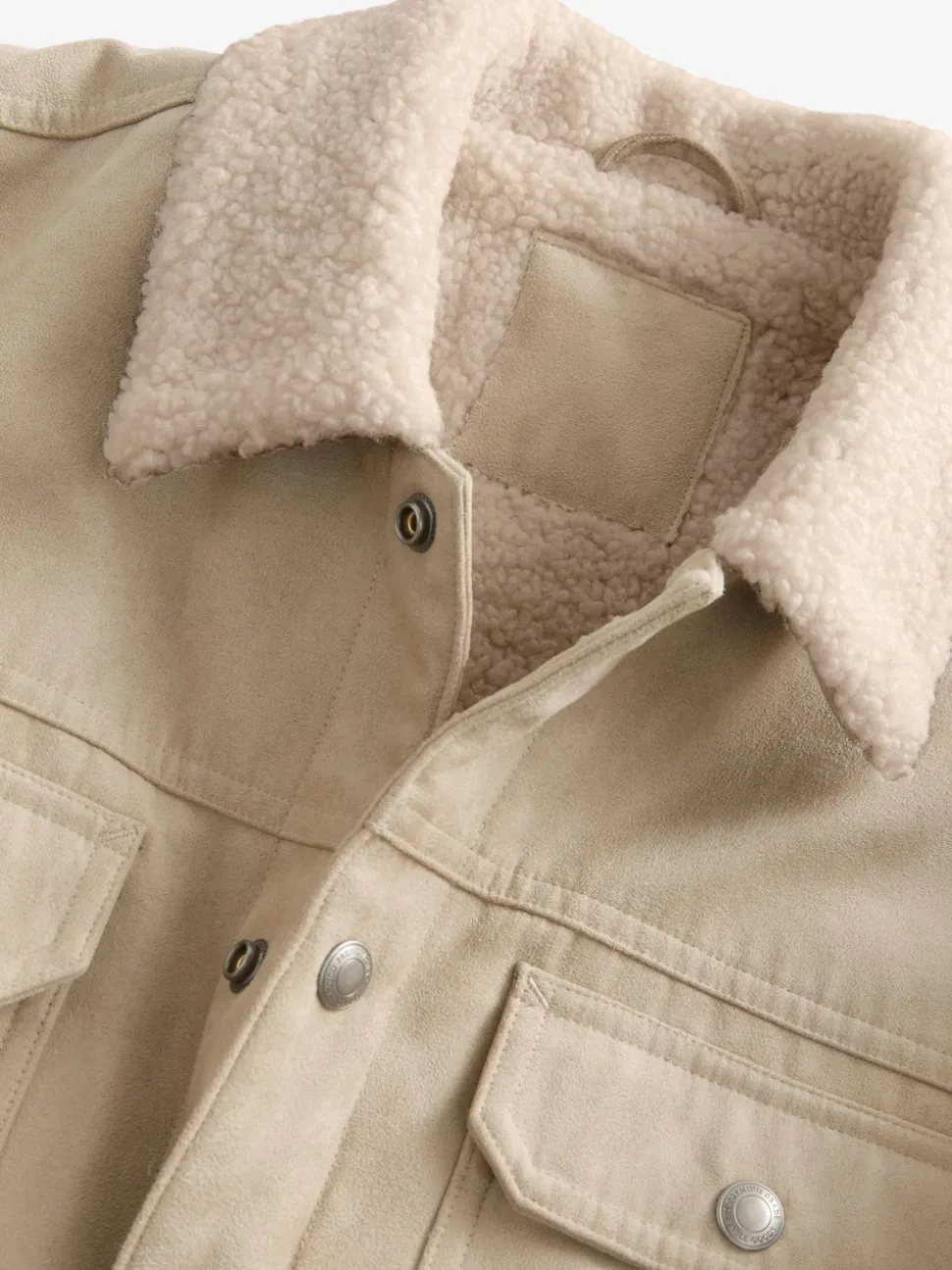 Stone Faux Suede Borg Lined Trucker Jacket