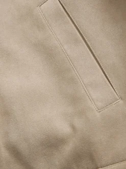 Stone Faux Suede Borg Lined Trucker Jacket