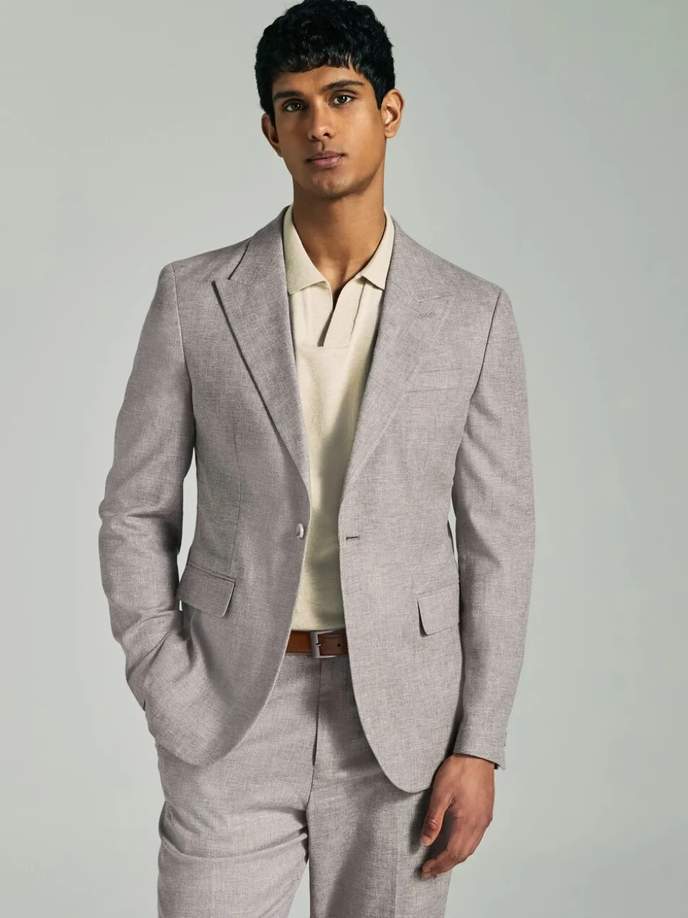 Stone Linen Blend Texture Suit Jacket