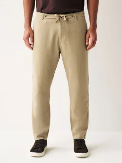 Stone Natural Linen Viscose Drawstring Trousers