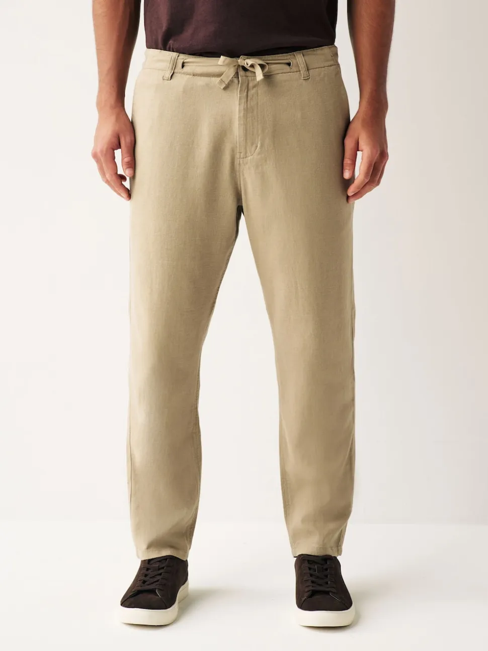 Stone Natural Linen Viscose Drawstring Trousers