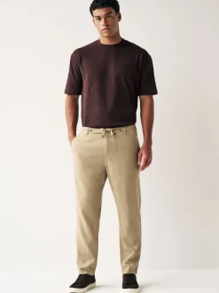 Stone Natural Linen Viscose Drawstring Trousers