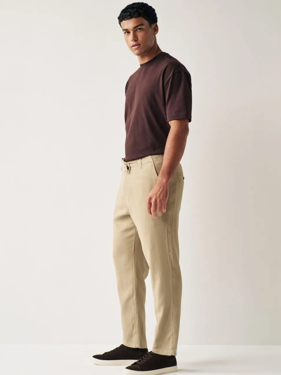 Stone Natural Linen Viscose Drawstring Trousers