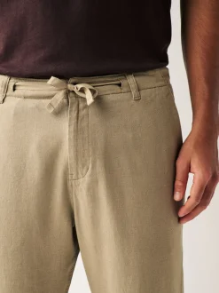 Stone Natural Linen Viscose Drawstring Trousers
