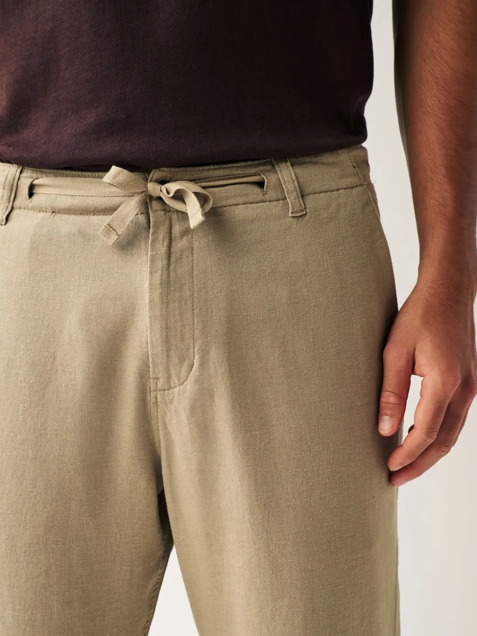 Stone Natural Linen Viscose Drawstring Trousers