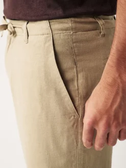 Stone Natural Linen Viscose Drawstring Trousers