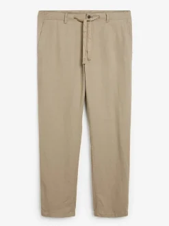Stone Natural Linen Viscose Drawstring Trousers