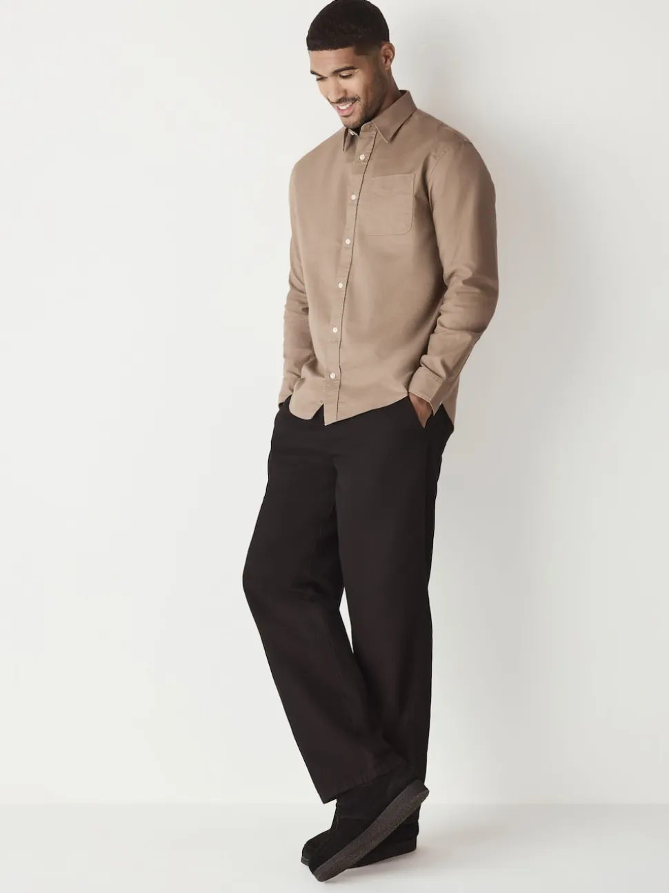 Stone Natural Regular Fit Long Sleeve Oxford Shirt