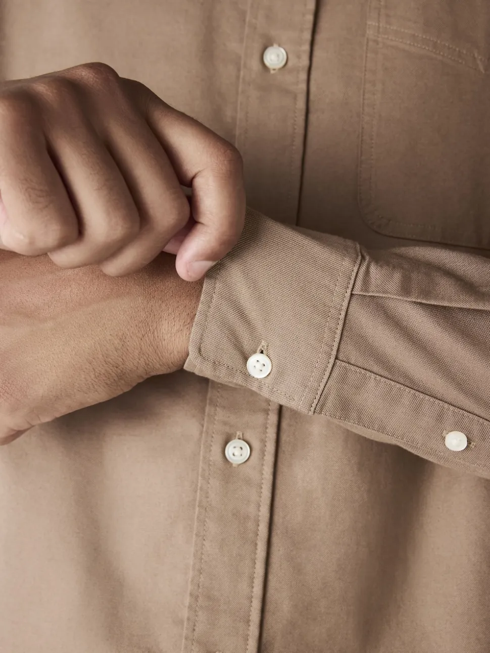 Stone Natural Regular Fit Long Sleeve Oxford Shirt