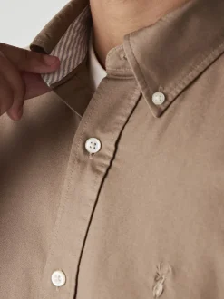 Stone Natural Slim Fit Long Sleeve Oxford Shirt